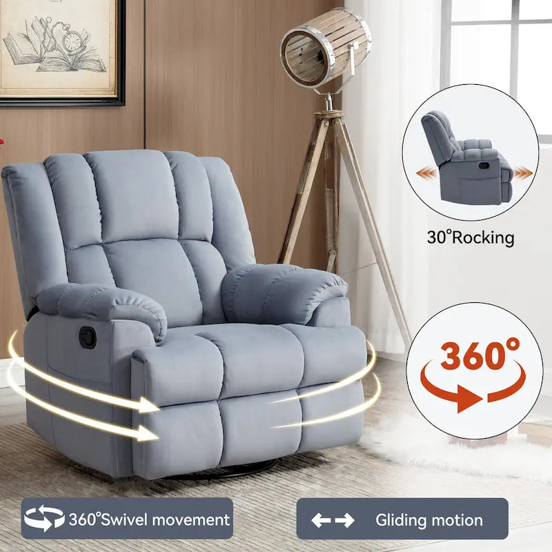 Fauteuil inclinable manuel vert surdimensionné avec fonction pivotante et à bascule, revêtement en tissu