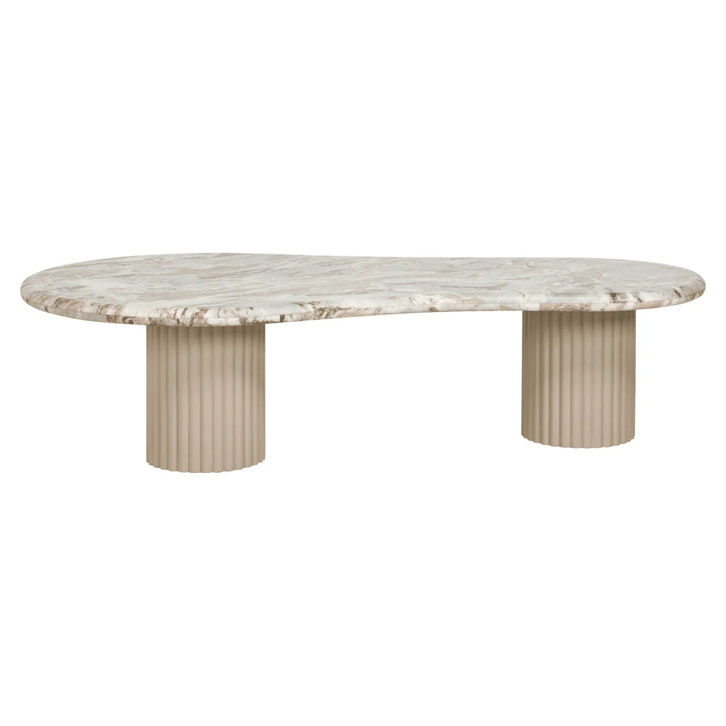 Salontafel met kiezelvormig marmeren blad
