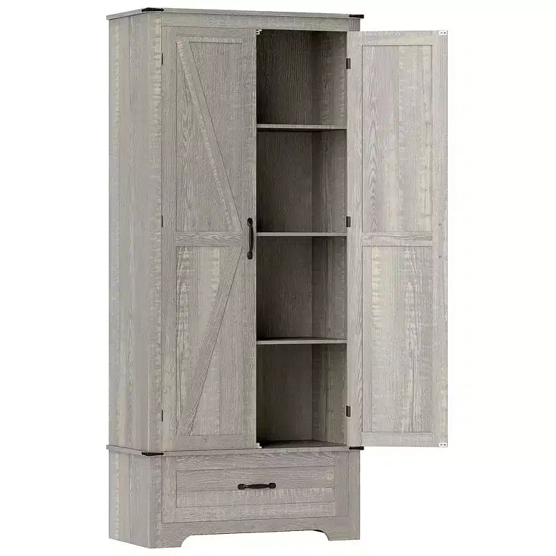 Armoire garde-manger de style champêtre HOMCOM 72 avec portes de grange, grand meuble de rangement pour la cuisine avec étagères réglables et tiroir