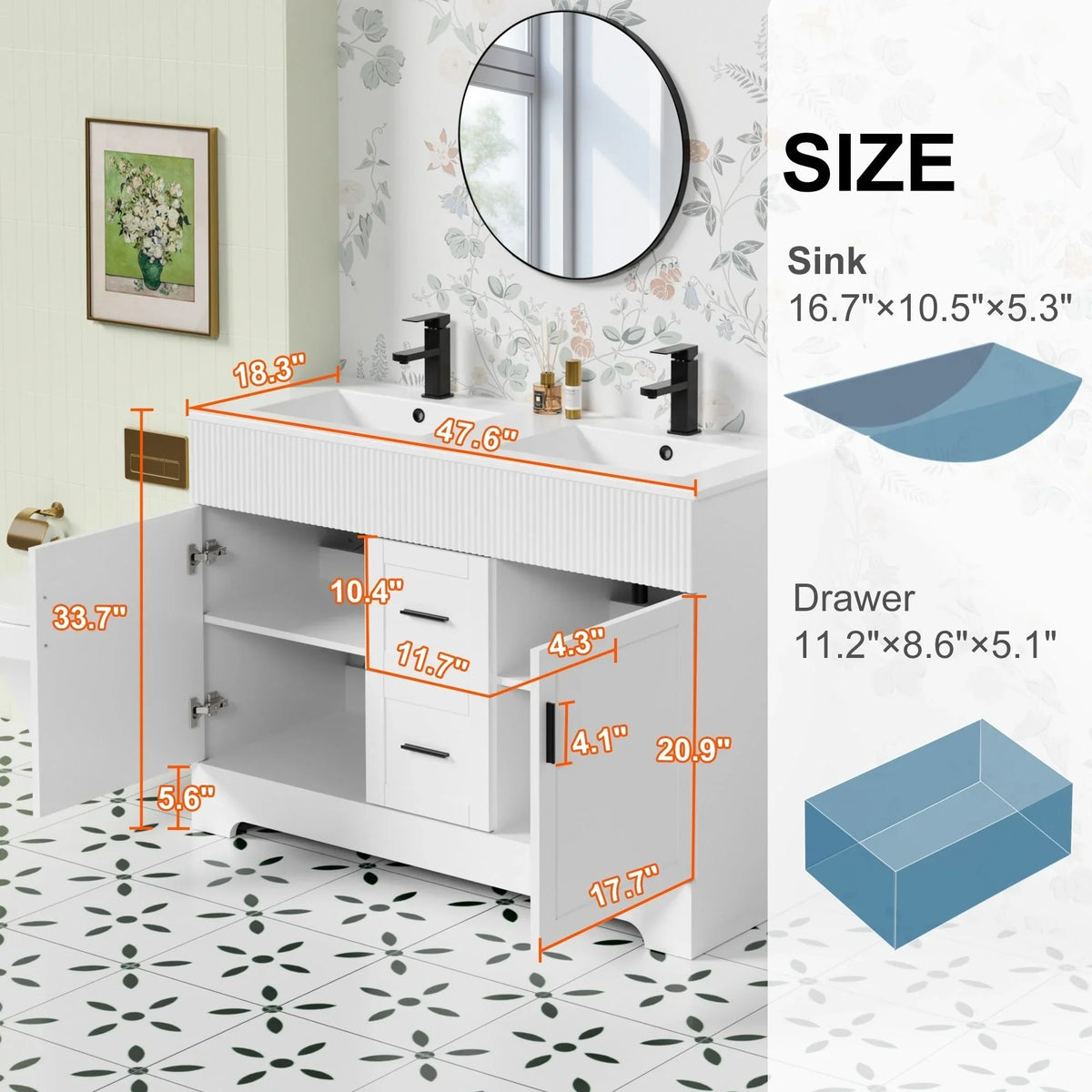 Wavy Line 30/36/48 Bathroom Vanity Set with Sink & Faucet