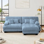 L-vormige loveseat, hoekbank van chenille met lendenkussens