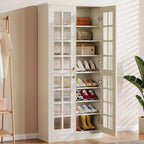 Hoge schoenenkast van Lantine met deuren, schoenenopbergruimte met 8 niveaus en verstelbare planken, moderne schoenenkast voor hal, kledingkast of woonkamer, wit