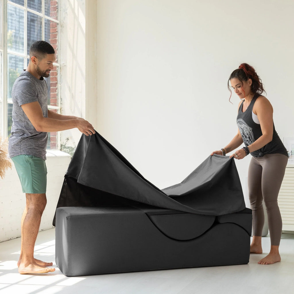 Avana Kami verstelbare chaise longue / voor yoga en massage - 2-in-1 poef met verborgen uitklapbare yogaloungestoel, microfluweel - N/A