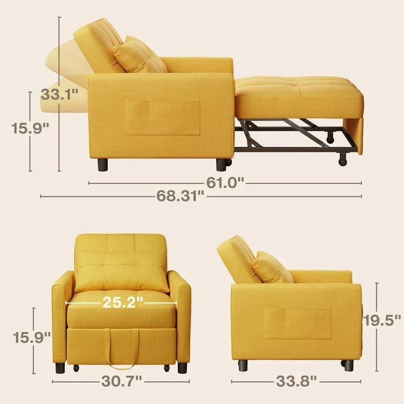 Canapé-lit convertible 3 en 1 avec réglage ajustable, fauteuil-canapé avec lit escamotable, lit pliant convertible pour le salon