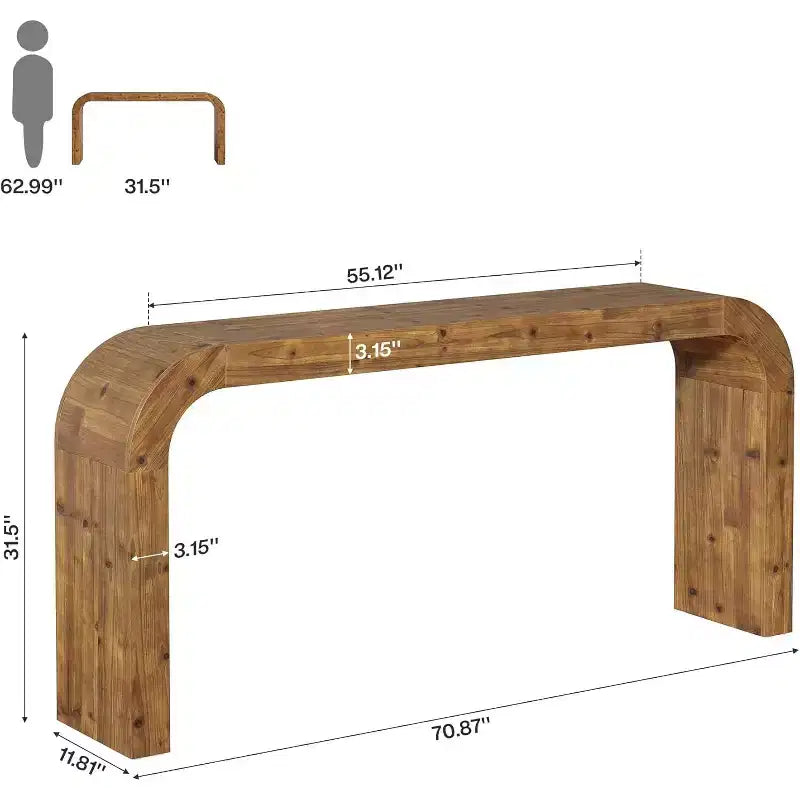 Lantine Konsolentisch aus Massivholz, 70.87 Zoll, Sofatisch im Landhausstil mit Wasserfallkanten für Flur, Wohnzimmer und hinter dem Sofa, Naturholz
