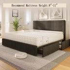 CuisinSmart bedframe van ribfluweel met hoofdbord, gestoffeerd platformbedframe met 4 opbergladen en houten lattenbodem