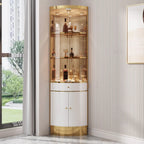 Multiple Levels Glass and Metal Shelf Storage Display Corner Wine Cabinet