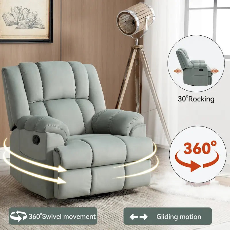 Fauteuil inclinable manuel vert surdimensionné avec fonction pivotante et à bascule, revêtement en tissu