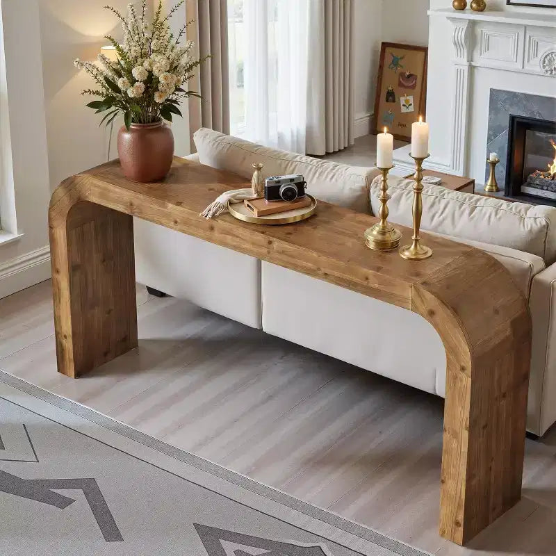 Lantine Konsolentisch aus Massivholz, 70.87 Zoll, Sofatisch im Landhausstil mit Wasserfallkanten für Flur, Wohnzimmer und hinter dem Sofa, Naturholz