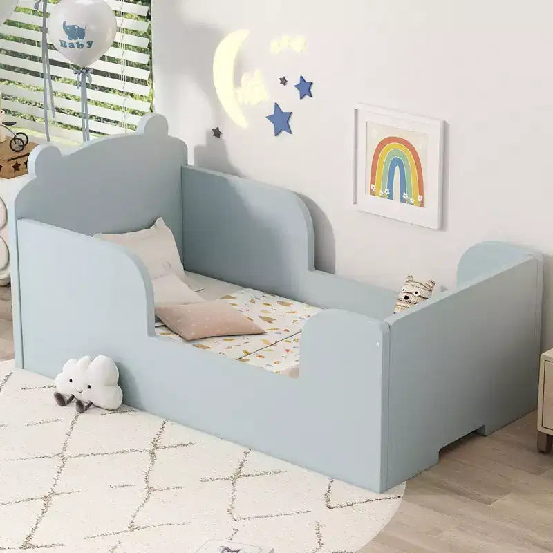 Okak berenvormig vloerbed voor kinderen van 3-6 jaar, peuterbedframe met veiligheidshekje, schattig kinderbed in de vorm van een dier