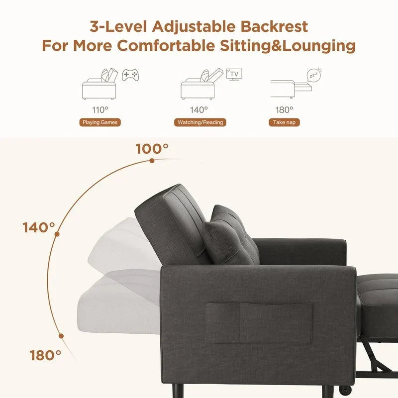 Canapé-lit convertible 3 en 1 avec réglage ajustable, fauteuil-canapé avec lit escamotable, lit pliant convertible pour le salon