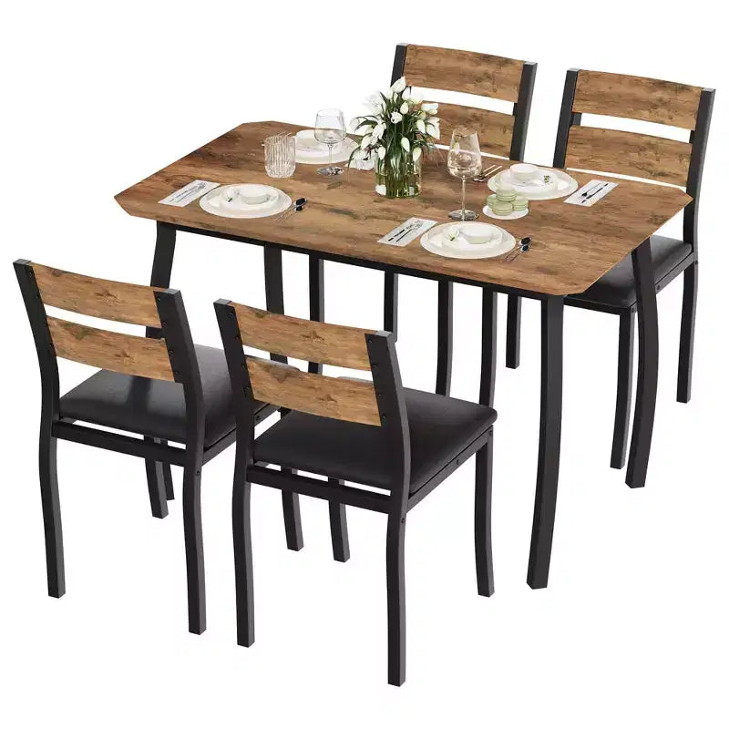 5-teiliges Küchenmöbel-Set mit Metallgestell, Tisch und Stühlen, mit abgeschrägtem Design