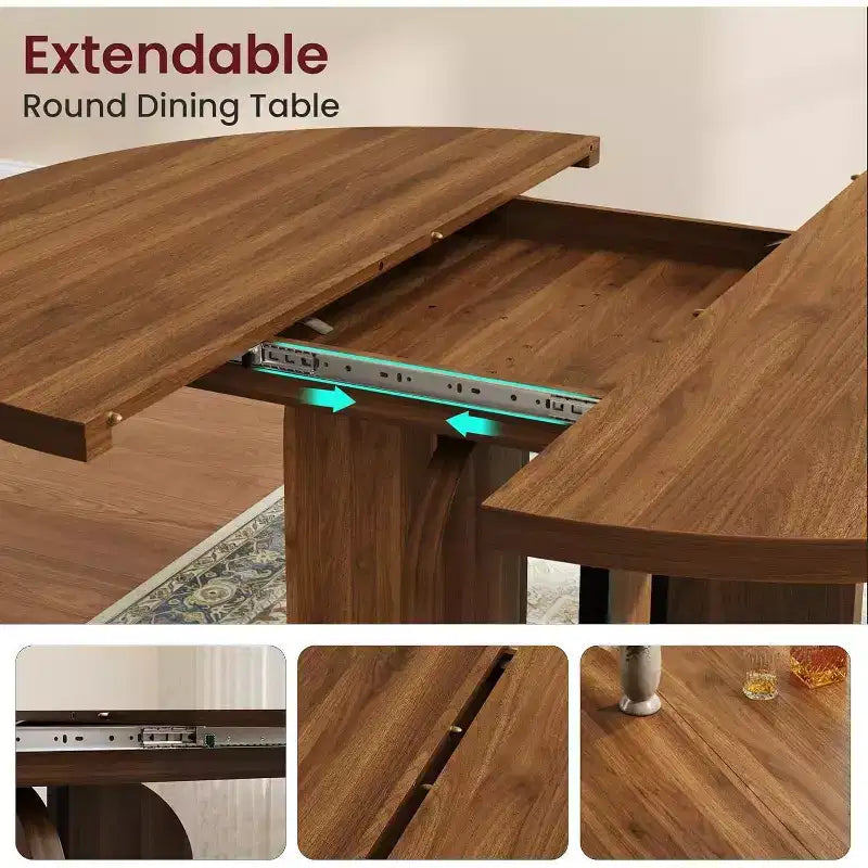 Rozkładany okrągły stół jadalniany 47-63 dla 4-8 osób, powiększany drewniany stół kuchenny w stylu wiejskim z metalową ramą, owalny, oszczędzający miejsce, do mieszkania, w kolorze retro szarym