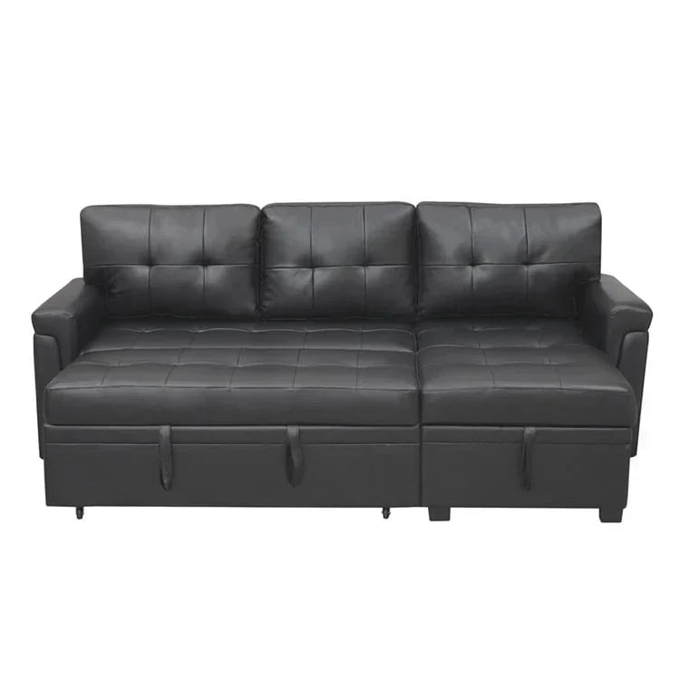 Canapé d’angle convertible et réversible avec lit escamotable, méridienne avec rangement dissimulé et pieds robustes