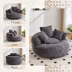 Sofa typu bean bag dla dorosłych i dzieci, duży fotel typu bean bag z sztruksu, 3 poduszkami i podłokietnikami do salonu lub sypialni