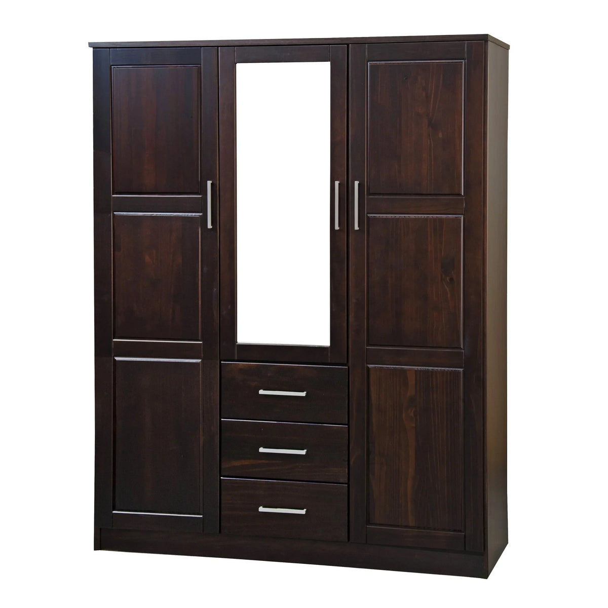 Palace Imports Cosmo-kledingkast met 3 deuren van 100% massief hout, met deuren van massief hout of spiegeldeuren