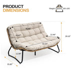 Dubbele papasan-loveseat met kussen, weerbestendig PE-rotan en metalen frame voor binnen en buiten