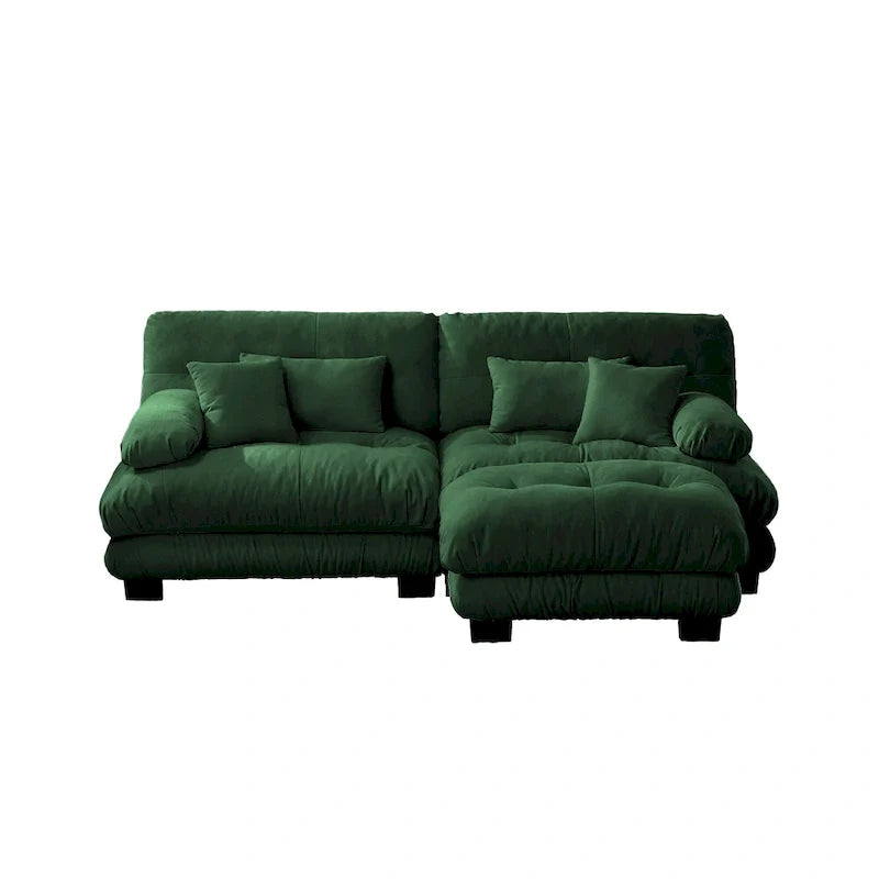 L-vormige loveseat, hoekbank van chenille met lendenkussens