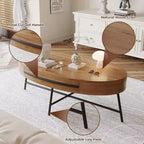 Acekool ovale salontafel met lade, houten opbergtafel van 47.2 met metalen kruispoten, modern tafelblad uit het midden van de vorige eeuw in naturel en gouden wilg