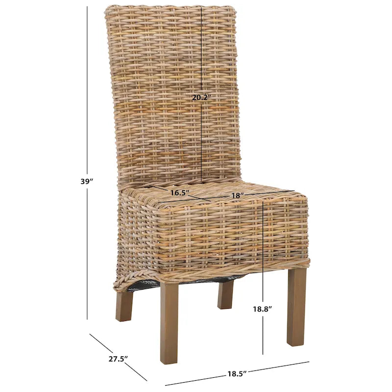 Set aus 2 Esszimmerstühlen aus naturbelassenem Rattan, 19W x 22D x 41H, Boho-Küstenstil