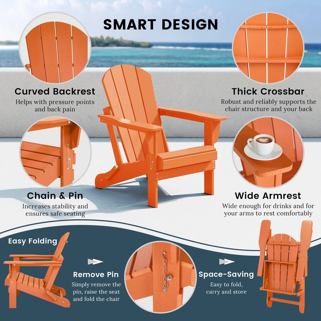 Polytrends Laguna, kleurvaste, weerbestendige, inklapbare Adirondackstoel voor buiten op het terras