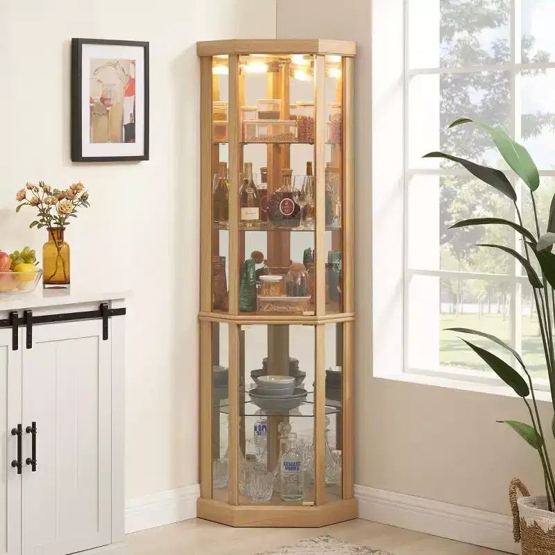 Eckvitrine mit Glastüren und Einlegeböden, Eckvitrine fürs Wohnzimmer