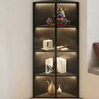 Vitrine d'angle moderne en métal et bois gris avec porte vitrée