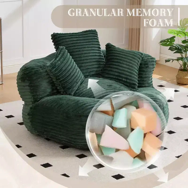 Sofa typu bean bag dla dorosłych i dzieci, duży fotel typu bean bag z sztruksu, 3 poduszkami i podłokietnikami do salonu lub sypialni