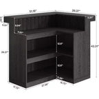 Lantine L-vormige thuisbar, hoekbartafel met 4 niveaus, opbergplanken en wijnglashouder voor thuisbar