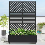 MAYEERTY Pflanzkasten mit Rankgitter, Eisen, Schwarz, Parallel Line 01, Lamellen, klassischer Kombinationsstil, 72x47x16in, 3-teiliges Set