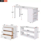 Lit mezzanine bas bas format double avec bureau coulissant, 3 tiroirs et étagères