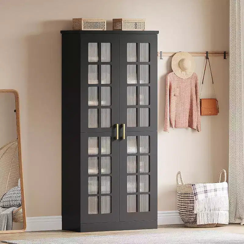 Hoge schoenenkast van Lantine met deuren, schoenenopbergruimte met 8 niveaus en verstelbare planken, moderne schoenenkast voor hal, kledingkast of woonkamer, wit