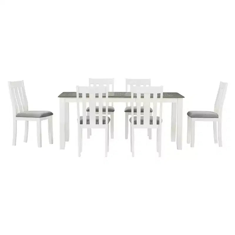 Uitschuifbare eethoekset in landelijke stijl voor 6 personen, rechthoekige tafel en 6 gestoffeerde stoelen