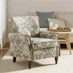 Araceli traditionele houten fauteuil met bloemenstof, hoge rugleuning met vleugels en siernagels| ART OF LIVING DESIGNS