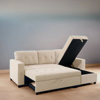 Canapé d’angle convertible et réversible avec lit escamotable, méridienne avec rangement dissimulé et pieds robustes