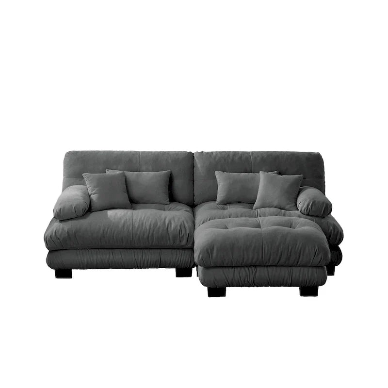 L-vormige loveseat, hoekbank van chenille met lendenkussens