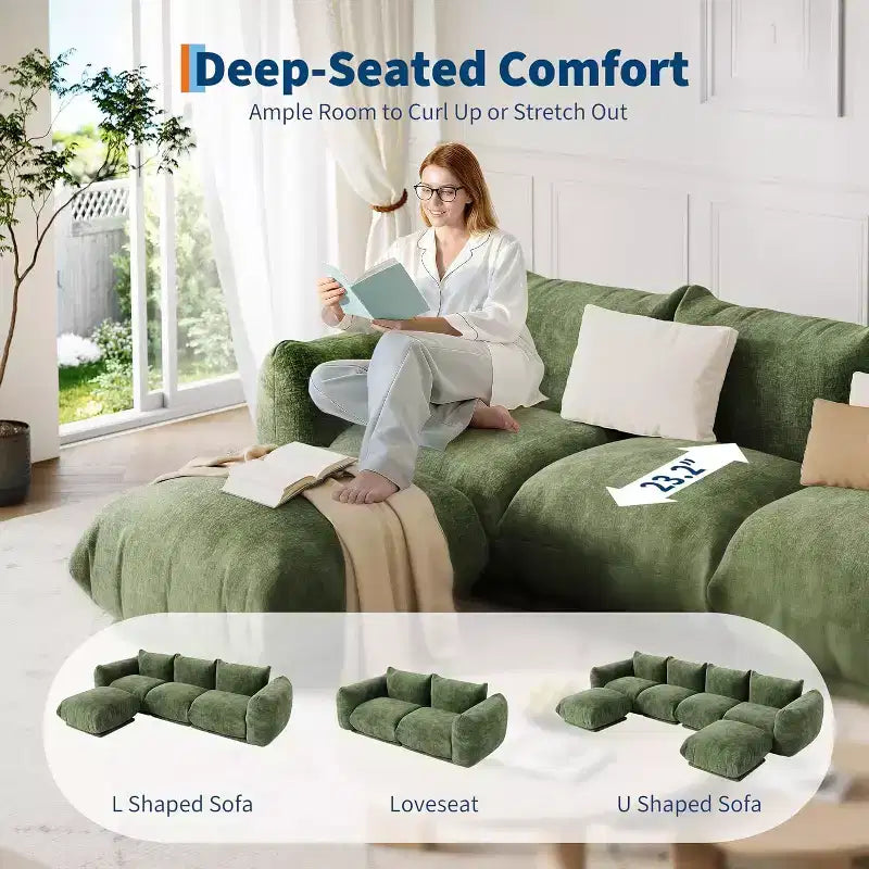Modulares Zweisitzer-Sofa aus Chenille, Cloud-Sofa mit 2 Sitzplätzen und hochelastischem Schaumstoff, bodenloses Sofa für kleine Räume