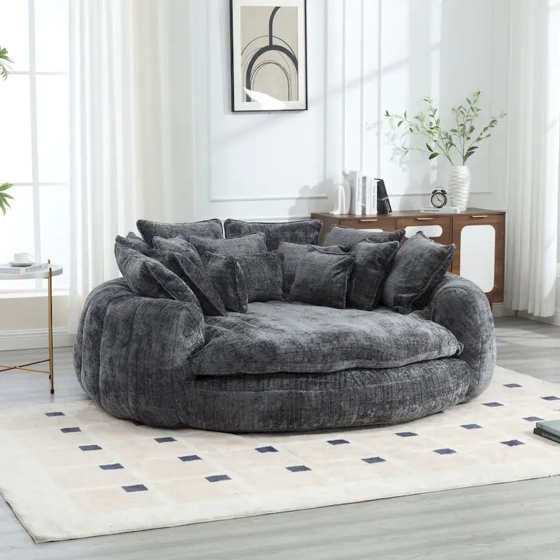 Comfortabele tweezits slaapbank met afgeronde rugleuning, extra grote slaapbank met armleuningen