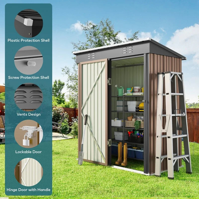 Metalen tuinschuur voor buitenopslag met afsluitbare deur voor tuinmeubels en gereedschap