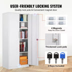 VEVOR Metal Storage Cabinet, Steel Locking Storage Cabinet with 2 Magnetic Doors and 4 Adjustable Shelves,71'' Metal Cabinet 200 lbs Capacity, White