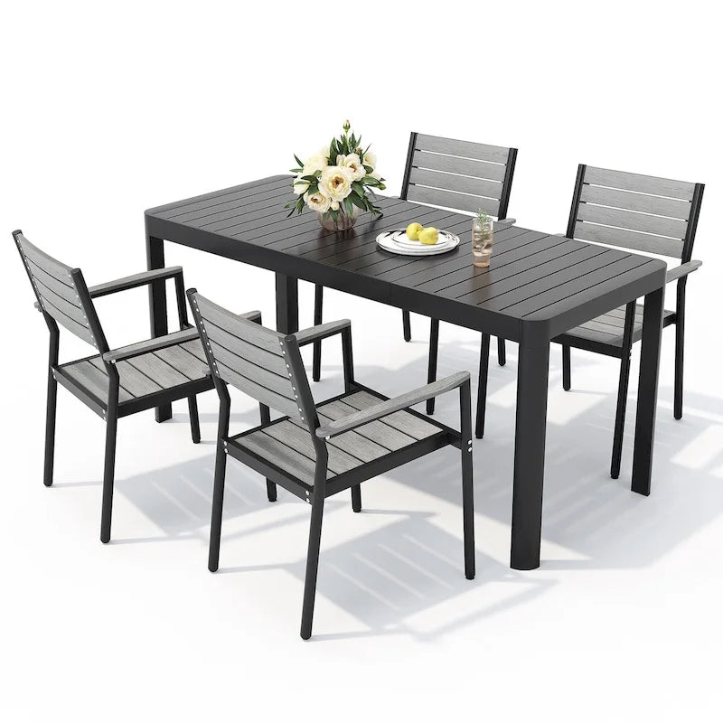 Ensemble de salle à manger d'extérieur en aluminium de 5/7 pièces, avec chaises empilables et table extensible