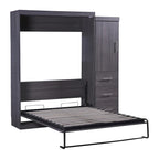 Grijs opklapbaar wandbed met kledingkast en 3 laden, tweepersoonsbed/eenpersoonsbed, voor 1 persoon