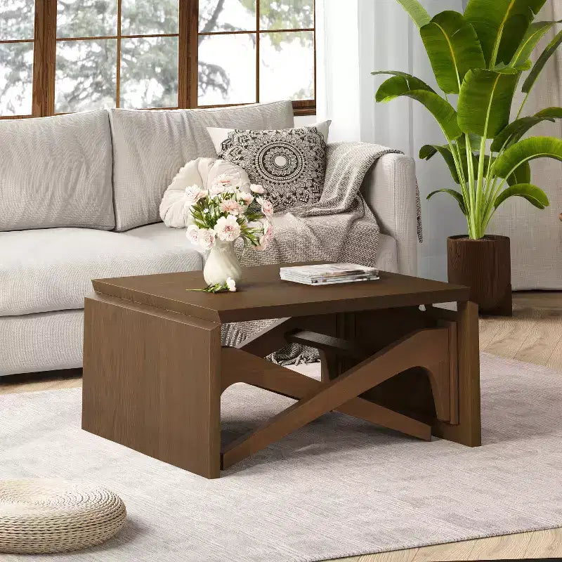 Table basse 2-en-1, table de salle à manger extensible, table à hauteur réglable pour la maison et le bureau, gain de place - ModernLuxe