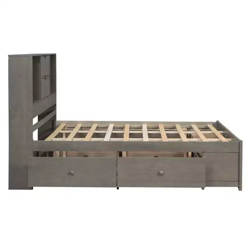 Queen-Size-Platformbett mit Ablage und 8 Schubladen, einfacher Aufbau