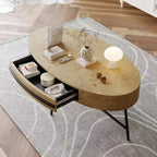 Acekool ovale salontafel met lade, houten opbergtafel van 47.2 met metalen kruispoten, modern tafelblad uit het midden van de vorige eeuw in naturel en gouden wilg