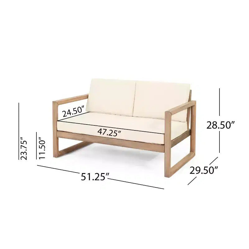 Gartenmöbelset aus Akazienholz, Outdoor-Sitzgruppe mit Couchtisch und weichen Kissen für Garten, Veranda und Balkon, Beige - Merax