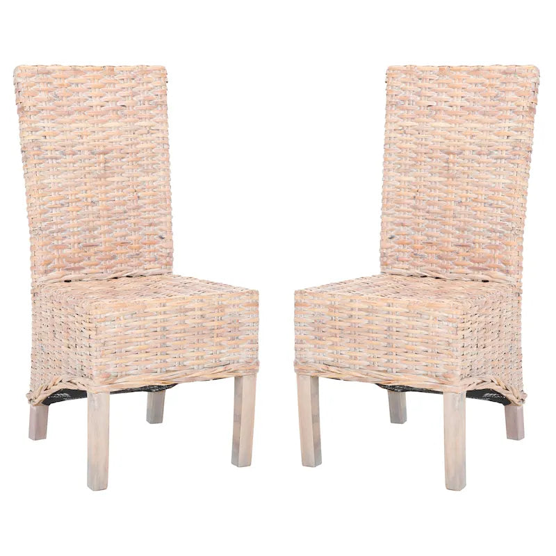 Set aus 2 Esszimmerstühlen aus naturbelassenem Rattan, 19W x 22D x 41H, Boho-Küstenstil