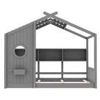 Eenpersoons-/tweepersoonsbed in huisvorm met platformbedframe, peuterbed op de vloer, Montessori-bed voor kinderen, speelhuisbed met opbergplank - ModernLuxe