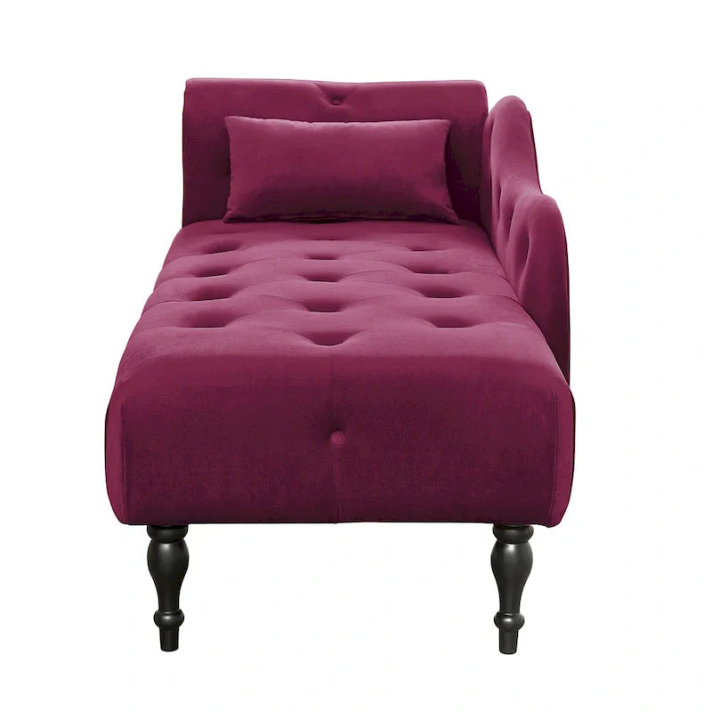 Moderne Chaiselongue, 60.6, mit Samtbezug, Knopfheftung, Beinen aus Massivholz und Ziernägeln