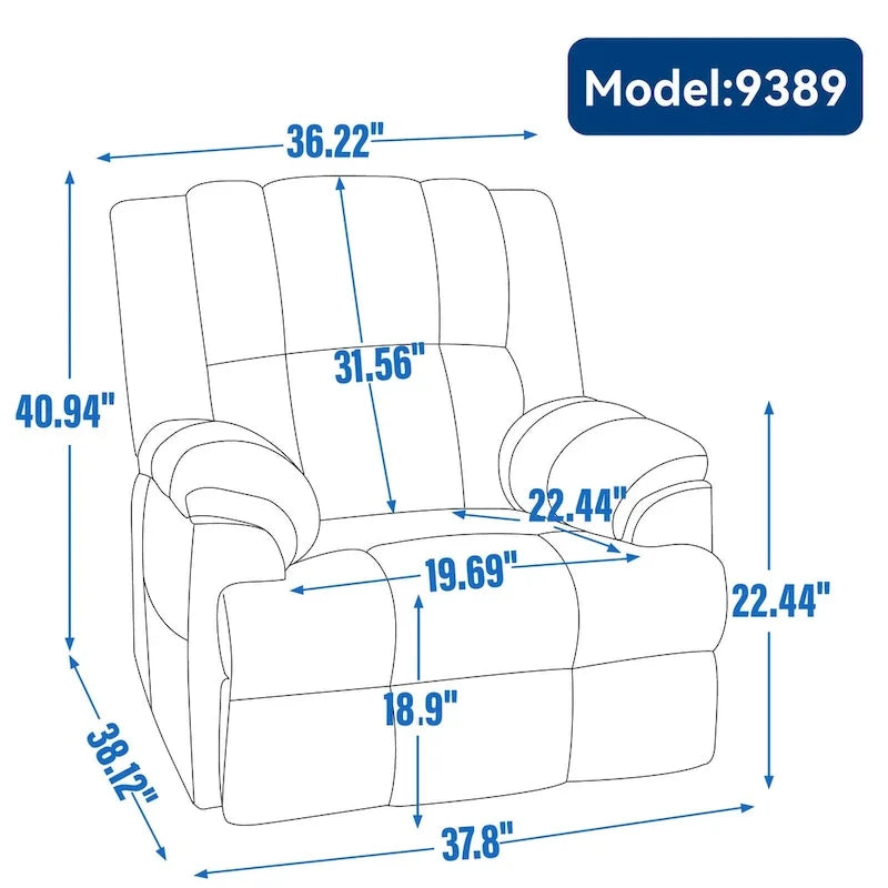 Fauteuil inclinable manuel vert surdimensionné avec fonction pivotante et à bascule, revêtement en tissu